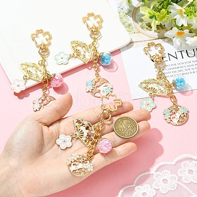 Flower Alloy Enamel & Glass Pendant Decorations HJEW-YW00200-01-1
