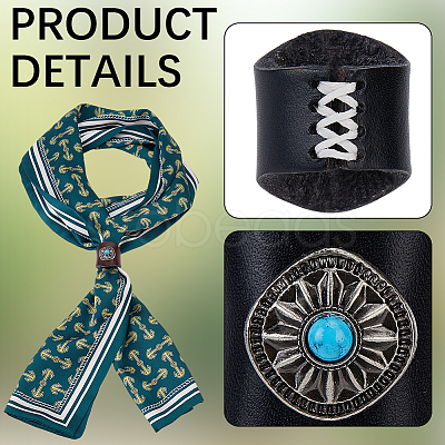 2Pcs 2 Colors Leather & Alloy & Synthetic Turquoise Scarf Clips AJEW-CL0005-24C-1