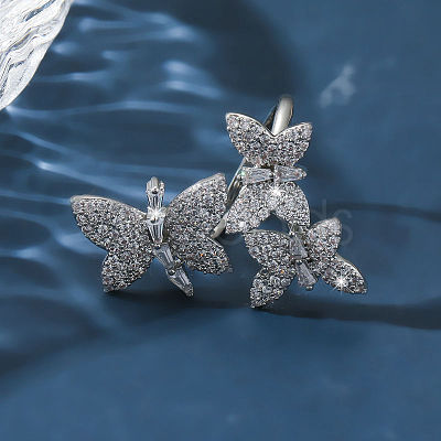 Brass Micro Pave Cubic Zirconia Cuff Rings for Women FS-WGE5C54-01-1