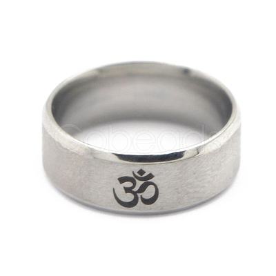 Non-Tarnish Ohm/Aum Yoga Theme Stainless Steel Plain Band Ring for Men Women CHAK-PW0001-003G-01-1