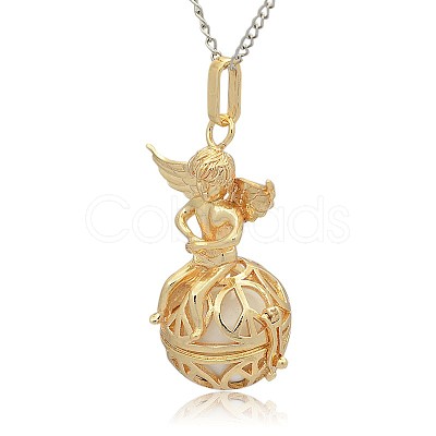 Golden Tone Brass Hollow Round Cage Pendants KK-J238-08G-1