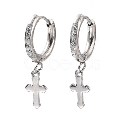 6Pairs Crystal Rhinestone Cross Dangle Hoop Earrings with 304 Stainless Steel Pin for Women EJEW-F280-04P-1
