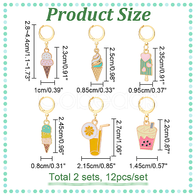 12Pcs 6 Style Alloy Enamel Icecream and Drink Charms Locking Stitch Markers HJEW-PH01625-1