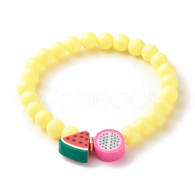 Handmade Polymer Clay Fruit Stretch Bracelet with Round Beads for Kids BJEW-JB07583-1