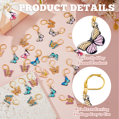 32Pcs 8 Colors Butterfly Alloy Enamel Pendant Locking Stitch Markers HJEW-HS00079-1