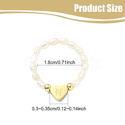 Natural Freshwater Pearl & 304 Stainless Steel Bead Finger Rings RJEW-FS00001-14-1