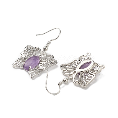 Natural Amethyst Butterfly Dangle Earrings for Women EJEW-E283-01P-01-1