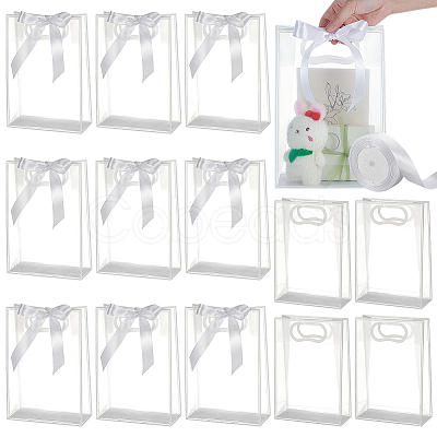 15Pcs Rectangle Transparent Folding Plastic Gift Bags with Hole Handles ABAG-UN0001-01C-1