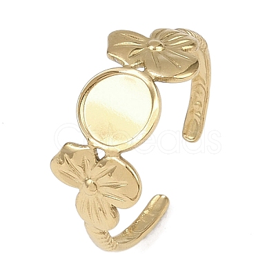 Flower 304 Stainless Steel Cuff Ring Components RJEW-D332-10G-1