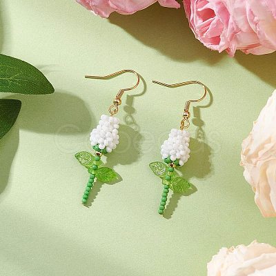 Stainless Steel Glass Flower Dangle Earrings EJEW-MZ00574-05-1