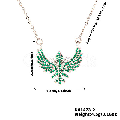 Hip-hop Style Brass Micro Pave Green Cubic Zirconia Wing Pendant Necklaces TE8910-2-1