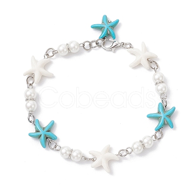 Synthetic Turquoise Starfish Link Bracelets for Women BJEW-JB12469-03-1