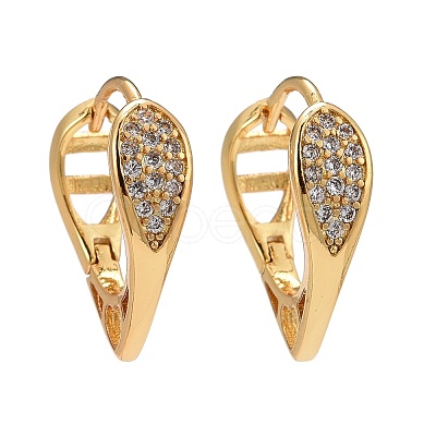 Teardrop Clear Cubic Zirconia Huggie Hoop Earrings EJEW-C012-01-1