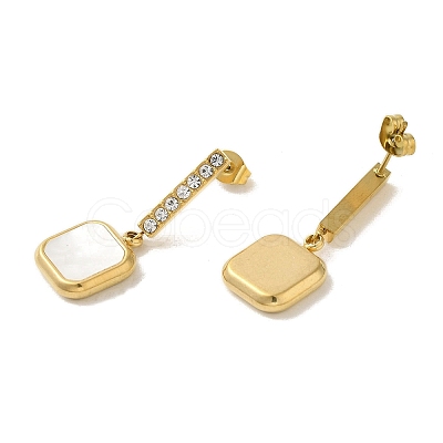Ion Plating(IP) 304 Stainless Steel Inlay Rhinestone & Natural Shell Beads Stud Earrings for Women EJEW-M024-01A-G-1