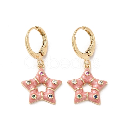 Star Golden Brass Dangle Leverback Earrings EJEW-L268-033G-01-1