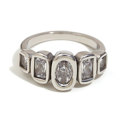 316L Surgical Stainless Steel with Clear Cubic Zirconia Finger Rings WGB9731-05-1