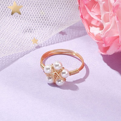Flower Shell Pearl Finger Rings RJEW-TA00157-1