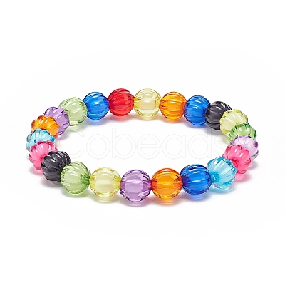 5Pcs 5 Style Pumpkin & Round & Polygon & Heart & Star Acrylic Beaded Stretch Bracelets Set BJEW-JB08927-1