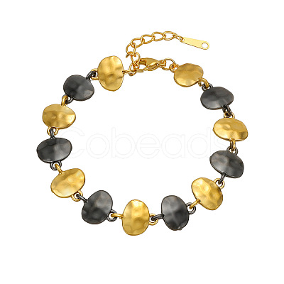 Two Tone Hammered 304 Stainless Steel Bracelets Nuggets Link Chain Bracelets for Women FS-WGBFBF0-02-1