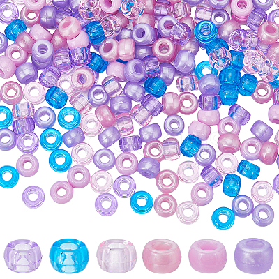 SUNNYCLUE 600Pcs 6 Colors Opaque & Transparent Plastic Beads KY-SC0001-92-1