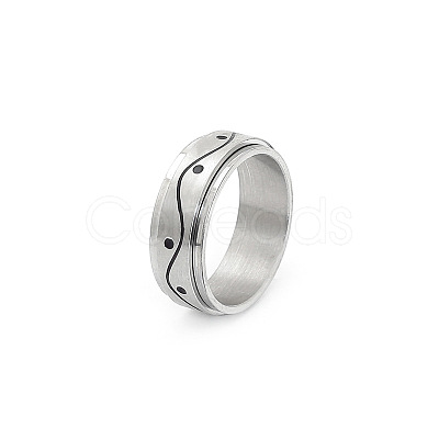 Wave Pattern 304 Stainless Steel Rotating Finger Rings Rotating Cuff Rings WG71EDB-06-1