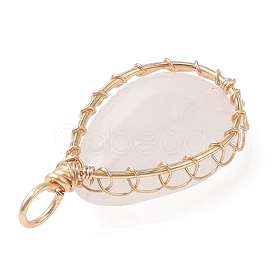Natural Rose Quartz Pendants PALLOY-JF04776-01-1