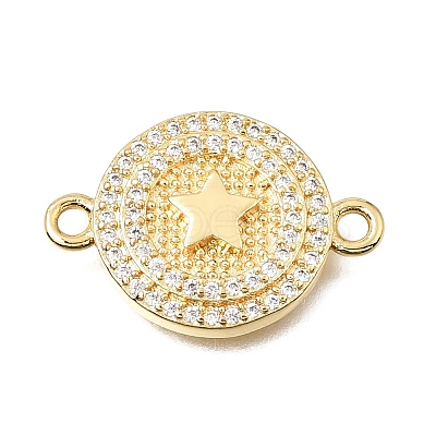 Brass Micro Pave Clear Cubic Zirconia Flat Round Connector Charms KK-E802-32A-G-1