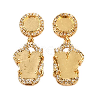 Brass Micro Pave Clear Cubic Zirconia Stud Earrings Findings KK-Z122-16G-1