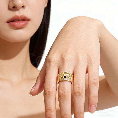 304 Stainless Steel Rhinestone Cuff Open Rings for Women CV9797-1-1