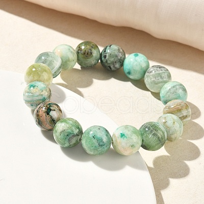 Natural Green Line Jasper Round Beaded Stretch Bracelets for Women BJEW-F535-02D-1