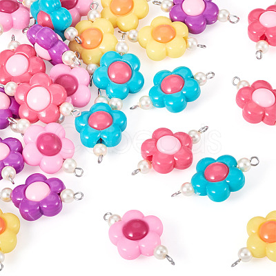 30Pcs 5 Colors Acrylic Beaded Connector Charms PALLOY-TAC0195-1