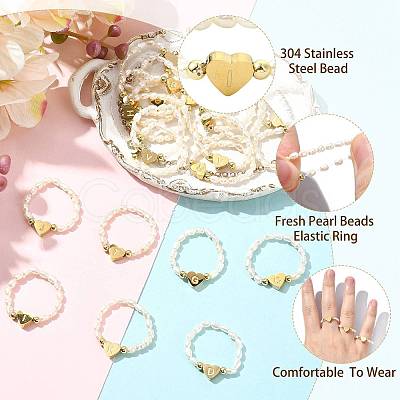Natural Freshwater Pearl & 304 Stainless Steel Bead Finger Rings RJEW-FS00001-09-1