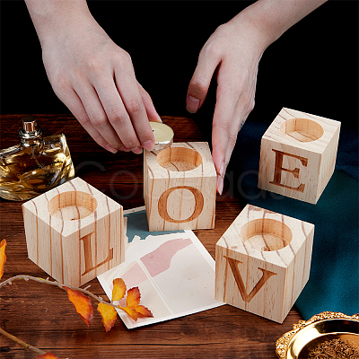 Valentine's Day Natural Wood Candle Holder AJEW-GA0002-72-1