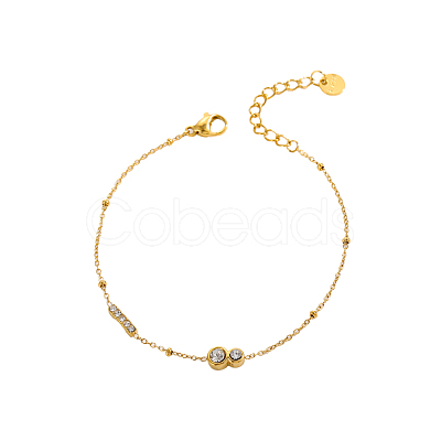 304 Stainless Steel Pave Clear Cubic Zirconia Link Bracelets STAS-OY012-33G-1