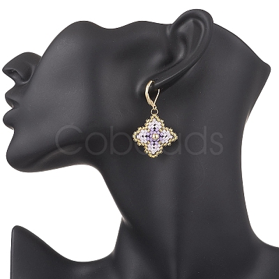 Handmade Glass Seed Beads Flower Leverback Earrings EJEW-MZ00578-02-1