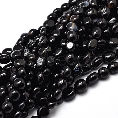 Dyed & Heated Natural Black Agate Nuggets Beads Strands G-J335-05-1