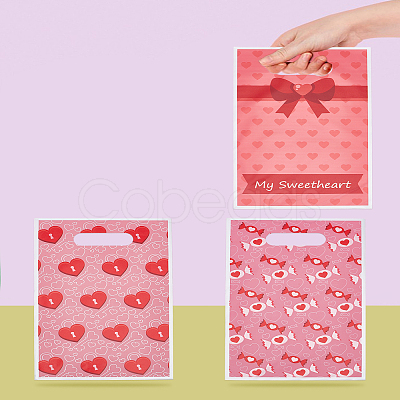 50Pcs 4 Styles Valentine's Day Heart Plastic Packaging Bags with Die Hole Handle ABAG-LP0001-56-1