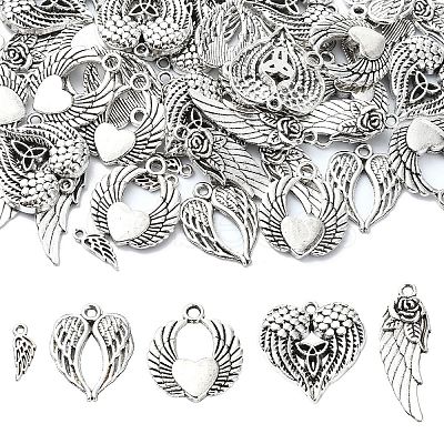 50Pcs 5 Styles Tibetan Style Alloy Pendants TIBEP-YW0001-85-1