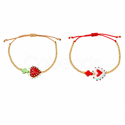 2Pcs 2 Colors Dyed Synthetic Turquoise Cross and Glass Heart Braided Bead Bracelets for Women PE0777-18-1