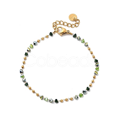 304 Stainless Steel Glass Beaded Chain Bracelets for Women BJEW-K237-24G-1