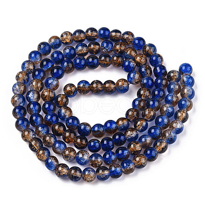 Two-Tone Crackle Baking Paint Transparent Glass Beads Strands CCG-T004-8mm-05-1