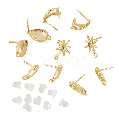 10Pcs 5 Styles Brass Stud Earring Findings KK-TA0002-82-1