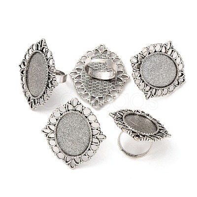 Vintage Adjustable Iron Flower Finger Ring Components Alloy Cabochon Bezel Settings X-PALLOY-O036-03AS-1