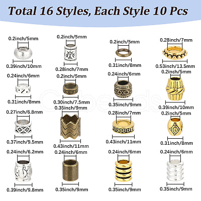 160Pcs 16 Styles Alloy European Beads FIND-PA0001-71-1