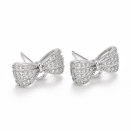 Rack Plating Brass Micro Pave Cubic Zirconia Earring Findings X-KK-C237-05P-1