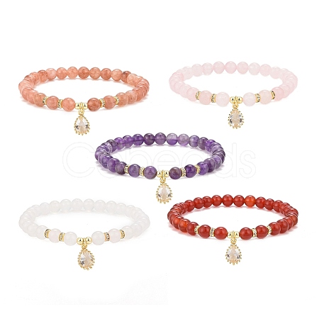 Gemstone Bead Stretch Bracelets BJEW-JB09126-1
