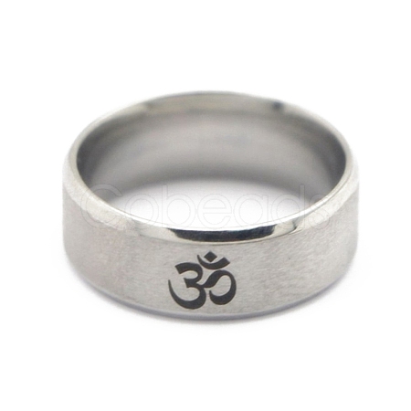Non-Tarnish Ohm/Aum Yoga Theme Stainless Steel Plain Band Ring for Men Women CHAK-PW0001-003G-01-1