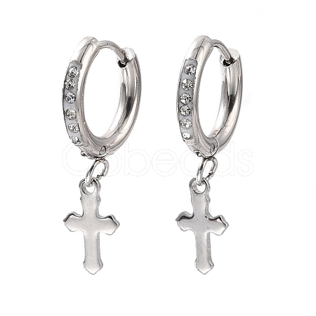 6Pairs Crystal Rhinestone Cross Dangle Hoop Earrings with 304 Stainless Steel Pin for Women EJEW-F280-04P-1
