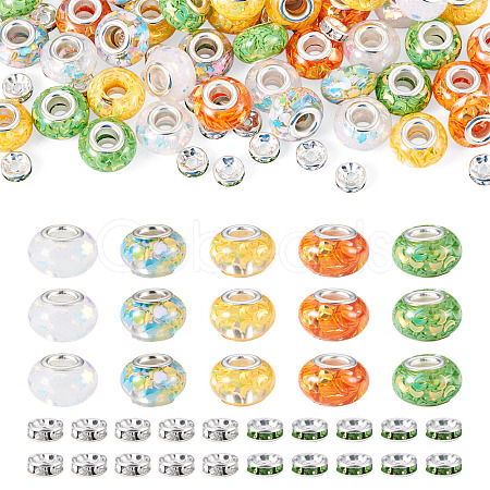 50Pcs 5 Colors Transparent Resin Rondelle European Beads RESI-TA0005-63A-1