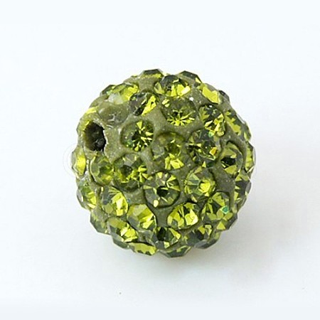 Grade A Round Olivine Pave Disco Ball Beads X-RB-H258-10MM-228-1